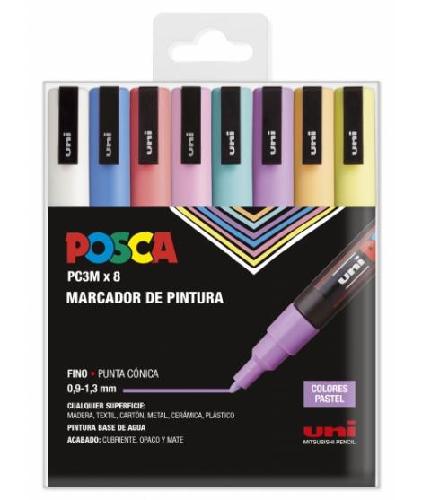 Posca PC-3M/8C Marcador de Pintura - Punta Conica 0.9-1.3mm - Tinta Base al Agua - No Permanente - Resistente a la Luz - Inodoro