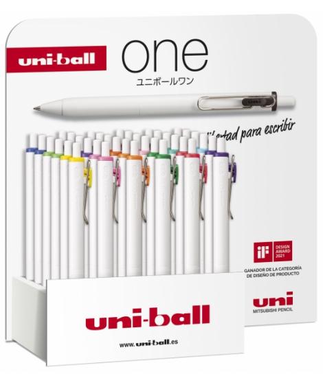Uni-ball ONE UMN-S-07 Expositor de 36 Boligrafos de Tinta - Punta de Bola 0.7mm - Escritura Ultra Fluida - Agarre Suave y Comodo