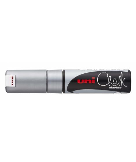 Uni-ball PWE-8K Marcador de Tiza Liquida - Punta Biselada 8mm - Borrado en Humedo - Resistente a la Lluvia - Color Plata