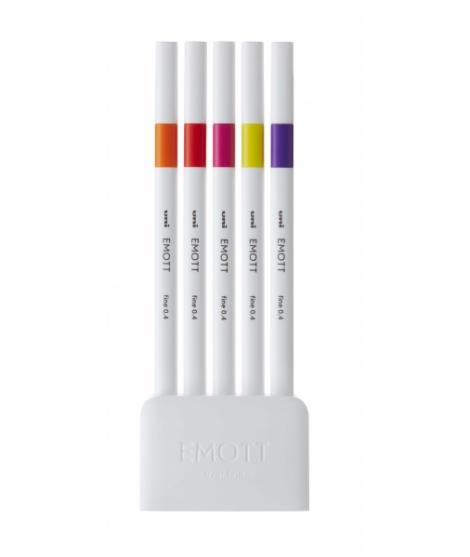 Uni-ball PEM-SY 5C NO.2 Pack de 5 Marcadores de Linea Fina - Punta 0.4mm - Tinta a Base de Agua - Diseño Innovador - Durabilidad