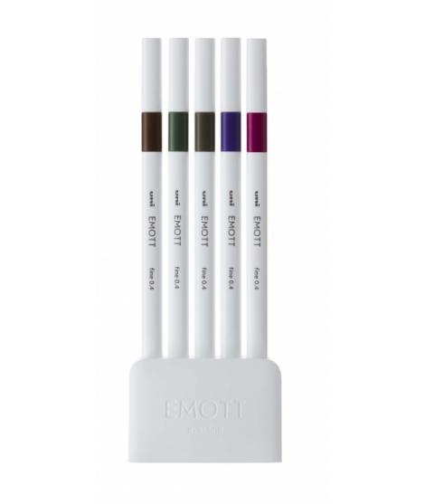 Uni-ball EMOTT Ever Fine Pack de 5 Marcadores de Linea Fina - 0.4mm - Punta Duradera - Ancho de Linea Constante - Base de Agua -