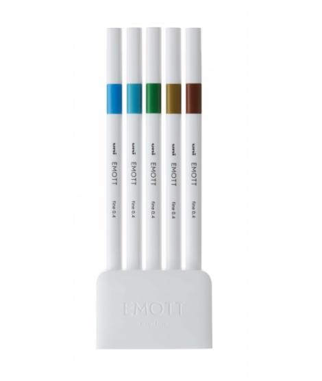 Uni-ball EMOTT Ever Fine Pack de 5 Marcadores de Linea Fina - 0.4mm - Punta Duradera - Ancho de Linea Constante - Base de Agua -