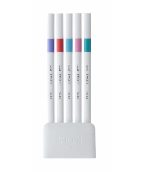 Uni-ball PEM-SY 5C NO.5 Pack de 5 Marcadores de Linea Fina - Punta 0.4mm - Tinta a Base de Agua - Diseño Innovador - Ancho de Li