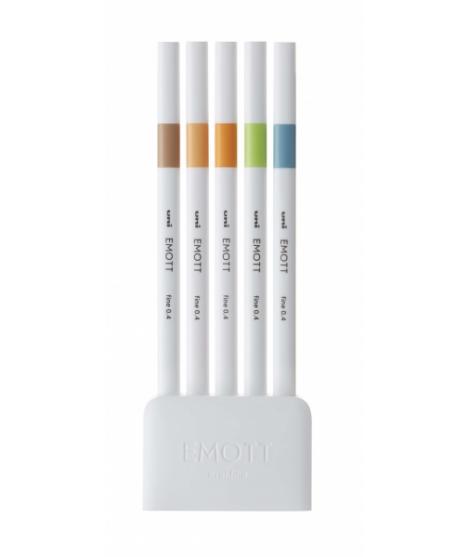 Uni-ball EMOTT Ever Fine Pack de 5 Marcadores de Linea Fina - 0.4mm - Punta Duradera - Ancho de Linea Constante - Base de Agua -