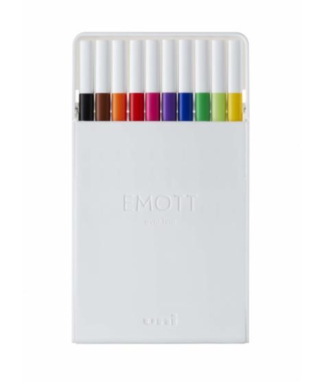 Uni-ball PEM-SY 10C NO.1 Estuche de 10 Marcadores de Linea Fina - Punta 0.4mm - Tinta a Base de Agua - Diseño Innovador - Durabi