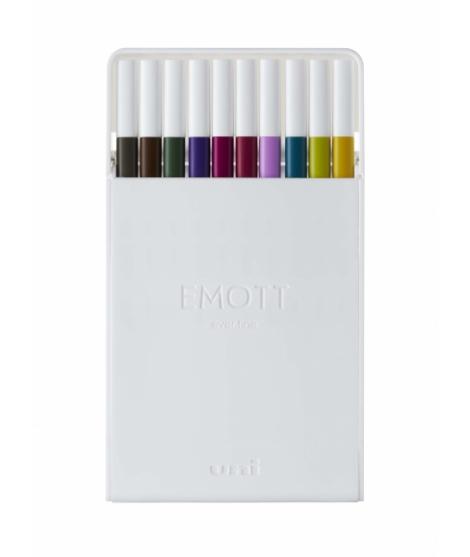 Uni-ball PEM-SY 10C NO.3 Estuche de 10 Marcadores de Linea Fina - Punta 0.4mm - Tinta a Base de Agua - Diseño Innovador - Ancho 