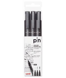 Uni-ball PIN-200(S) Pack de 3 Rotuladores Calibrados - Punta Poliacetal - Tinta Pigmentada Resistente al Agua y Luz - Ideal para