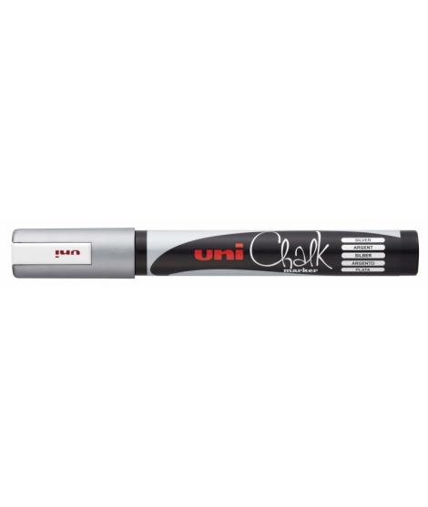 Uni-ball PWE-5M Marcador de Tiza Liquida - Punta Conica 1.8-2.5mm - Borrado en Humedo - Resistente a la Lluvia - Color Plata