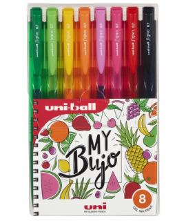 Uni-ball Signo RT1 UMN-155N Estuche de 8 Boligrafos Retractiles - Punta de Bola 0.7mm - Tinta de Gel Mejorada - Agarre de Goma -