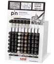 Uni-ball PIN-200(S) Expositor de 60 Rotuladores Calibrados - Punta Poliacetal - Tinta Pigmentada Resistente al Agua y Luz - Colo