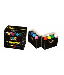 Posca PCM-22 Pack de 8 Marcadores de Pintura - Punta Redondeada de Gomaespuma 3-19mm - Tinta Base al Agua - Multi Efectos - No P