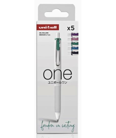 Uni-ball UMN-S-07 Pack de 5 Boligrafos de Tinta Gel - Punta de Bola 0.7mm - Escritura Ultra Fluida - Agarre Suave y Comodo - Col