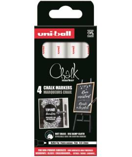 Uni-ball PWE 5M Pack de 4 Marcadores de Tiza Liquida - Punta Conica 1.8-2.5mm - Borrado en Humedo - Resistente a la Lluvia y Ext