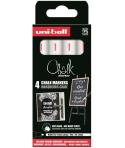 Uni-ball Chalk PWE-5M Pack de 4 Marcadores de Tiza Liquida - Punta Conica 1.8-2.5mm - Borrado en Humedo - Resistente a la Lluvia