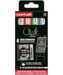 Uni-ball Chalk PWE-5M Pack de 4 Marcadores de Tiza Liquida - Punta Conica 1.8-2.5mm - Borrado en Humedo - Resistente a la Lluvia