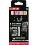 Uni-ball Chalk PWE-5M Pack de 4 Marcadores de Tiza Liquida - Punta Conica 1.8-2.5mm - Borrado en Humedo - Resistente a la Lluvia