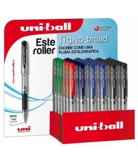 Uni-ball Signo Broad UM-153/3D Expositor de 36 Rollers de Tinta Gel - Punta de Bola 1mm - Trazo Estilo Pluma - Sujecion de Cauch