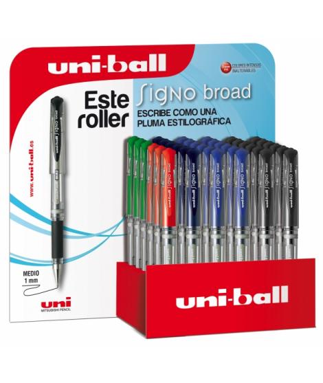 Uni-ball Signo Broad UM-153/3D Expositor de 36 Rollers de Tinta Gel - Punta de Bola 1mm - Trazo Estilo Pluma - Sujecion de Cauch