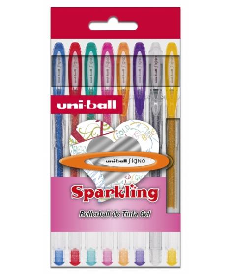 Uni-ball UM-120 SP Signo Sparkling Estuche de 8 Rollers de Tinta Gel - Punta de Bola 1mm - Tinta Pigmentada Resistente al Agua y