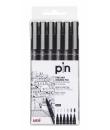 Uni-ball PIN-200(S) Pack de 6 Rotuladores Calibrados - Punta Poliacetal - Tinta Pigmentada Resistente al Agua y Luz - Ideal para