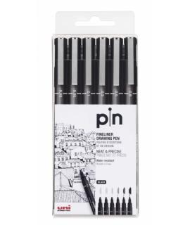 Uni-ball PIN-200(S) Pack de 6 Rotuladores Calibrados - Punta Poliacetal - Tinta Pigmentada Resistente al Agua y Luz - Ideal para