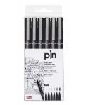 Uni-ball Uni Pin Pack de 6 Rotuladores Calibrados 0.03, 0.05, 0.1, 0.3, 0.5, 0.8 - Punta Poliacetal - Tinta Pigmentada Resistent