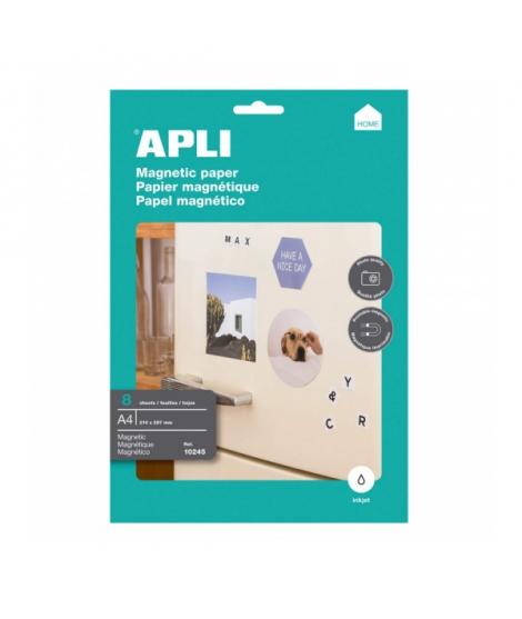 Apli Pack de 8 Hojas de Papel Magnetico A4 - 650gr - Apto para Impresoras Inkjet - Facil de Usar - Ideal para Imagenes Personali