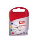 Apli Caja de 50 Agujas de Mapa - Cabeza de Plastico - Punta Metalica - Ideal para Mapas, Corcho y Manualidades - Colores Surtido