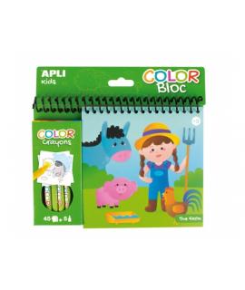 Apli Bloc de Dibujos de la Granja con Ceras - Ilustrado por Isabelle Nicolle - 45 Paginas - 5 Ceras de Colores - Ideal para Viaj