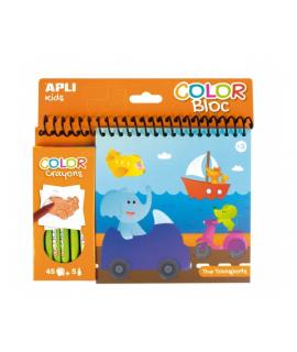 Apli Bloc de Dibujos de Transportes con Ceras - Ilustrado por Isabelle Nicolle - 45 Paginas - 5 Ceras de Colores - Ideal para Vi