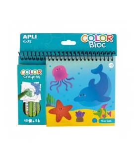 Apli Bloc de Dibujos del Mar con Ceras - Ilustrado por Isabelle Nicolle - 45 Paginas - 5 Ceras de Colores - Ideal para Viajes - 