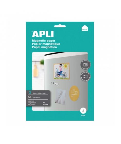 Apli Pack de 3 Hojas de Papel Magnetico A4 - 650gr - Apto para Impresoras Inkjet - Facil de Usar - Ideal para Imagenes Personali