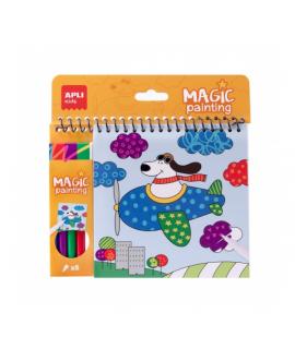 Apli Bloc de Espiral de Dibujos Coloreado Magico - 24 Paginas con 6 Diseños de Animales - Incluye 5 Rotuladores - Estimula Conce