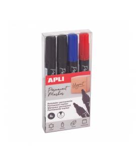 Apli Pack de 4 Rotuladores Permanentes Punta Redonda - Resistentes al Agua - Multifuncionales - para Metal, Plastico, Madera y C