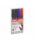 Apli Pack de 4 Rotuladores Permanentes Punta Redonda - Resistentes al Agua - Multifuncionales - para Metal, Plastico, Madera y C