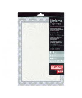 Apli Pack de 25 Hojas de Papel Certificado - Diseño Espiral - 115gr - Ideal para Certificados y Diplomas - Compatible con Impres