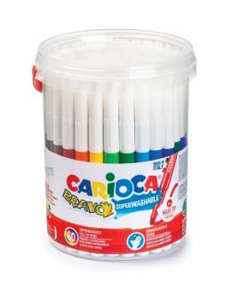 Carioca Bravo Pack de 60 Rotuladores - Cuerpo Octogonal Maxi - Tinta Superlavable - Punta Maxi 6mm Bloqueada - Tapa Ventilada - 