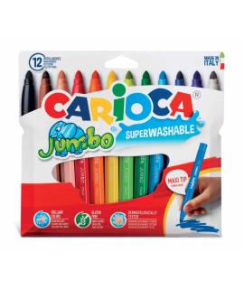 Carioca Jumbo Pack de 12 Rotuladores - Cuerpo Octogonal Maxi - Tinta Superlavable - Punta Maxi 6mm Bloqueada - Tapa Ventilada - 