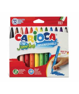 Carioca Jumbo Pack de 12 Rotuladores - Cuerpo Octogonal Maxi - Tinta Superlavable - Punta Maxi 6mm Bloqueada - Tapa Ventilada - 