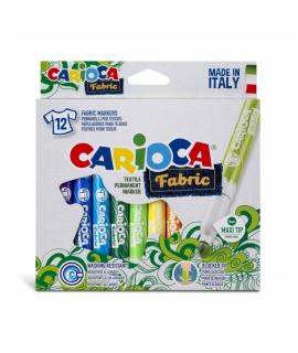 Carioca Fabric Pack de 12 Rotuladores para Tejidos - Punta Maxi Ø 6mm - Tinta Especial para Tejidos - Colores Indelebles - Planc