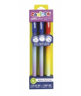 Carioca Oops Easy Pack de 3 Boligrafos Borrables - Tinta Termo Sensible - Cuerpo con Efecto Degradado - Punta de Ø 0.7mm - Doble
