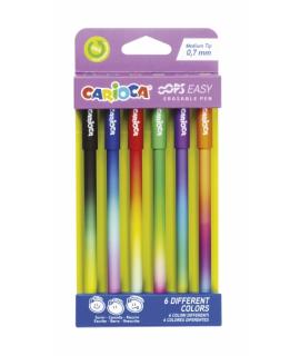 Carioca Oops Easy Blister de 6 Boligrafos Borrables - Tinta Termo Sensible - Cuerpo con Efecto Degradado - Punta de Ø 0.7mm - Do