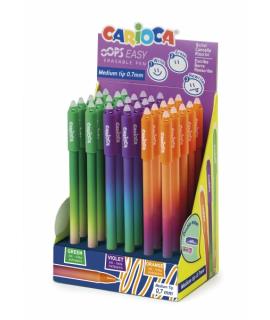 Pack Carioca Oops Easy Expositor de 30 Boligrafos Borrables - Tinta Termo Sensible - Cuerpo con Efecto Degradado - Punta de Ø 0.