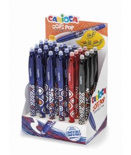 Carioca Oops Expositor de 24 Boligrafos Borrables - Termo Sensible - Empuñadura Texturizada - Punta de Ø 0.7mm - Doble Goma - Re