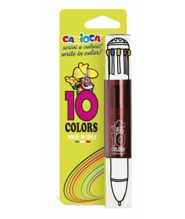 Carioca Boligrafo de 10 Colores Fluo - Boligrafo con Punta de Esfera Automatico - 10 Colores en un Solo Boligrafo - Punta Ø 1mm 