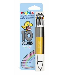 Carioca Boligrafo de 10 Colores Vintage - Boligrafo con Punta de Esfera Automatico - 10 Colores en un Solo Boligrafo - Punta Ø 1
