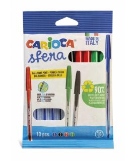 Carioca Sfera Flowpack Pack de 10 Boligrafo - Punta Ø 1mm - Capuchon y Retro del Color de la Tinta - Escritura Super Deslizante 