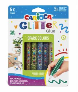 Carioca Glitter Glue Base Blister de 6 Tubitos de Cola de Color - Efecto Glitter - Aplicacion Directa - Secado en 30 Minutos - C