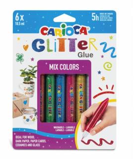 Carioca Glitter Glue Multiglitter Blister de 6 Tubitos de Cola de Color - para Decorar con Efecto Glitter - Se Aplica Directamen