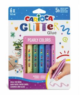 Carioca Glitter Glue Pearly Blister de 6 Tubitos de Cola de Color - Efecto Glitter - Aplicacion Directa - Secado en 30 Minutos -